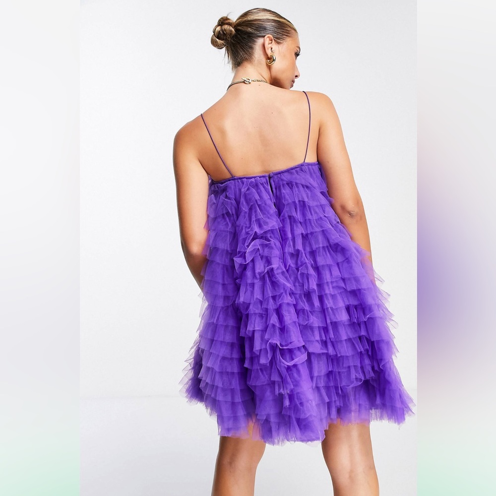 ASOS Purple Ruffle Mini Dress - Picture 2 of 3